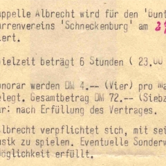 Bunter Abend: Auszug aus dem Vertrag zwischen dem Narrenverein Schneckenburg und der Kapelle Albrecht.