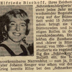 Bunter Abend im Schützen: Zeitungsartikel über Elli Bischoff.