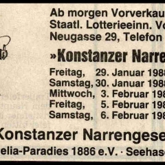 Narrenkonzerte im Konzil: Zeitungs-Anzeige.