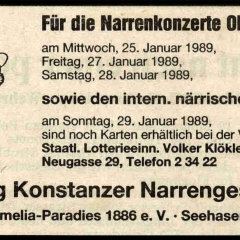 Narrenkonzerte im Konzil: Zeitungs-Anzeige.