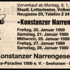 Narrenkonzerte im Konzil: Zeitungs-Anzeige.