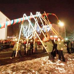 Narrenbaumstellen auf dem Gottmannplatz: Der Baum wurde wieder von den Allensbacher Holzern gestellt.