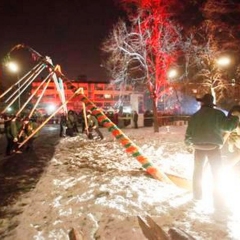 Narrenbaumstellen auf dem Gottmannplatz: Der Baum wurde wieder von den Allensbacher Holzern gestellt.
