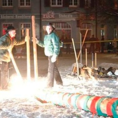 Narrenbaumstellen auf dem Gottmannplatz: Der Baum wurde wieder von den Allensbacher Holzern gestellt.