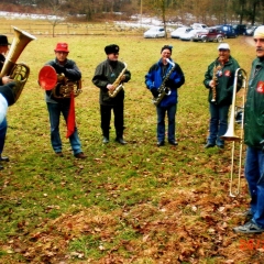 Die Clowngruppe beim Narrenbaumholen in Hegne.