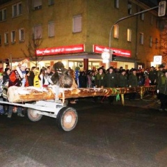 Narrenbaumstellen auf dem Gottmannplatz: Der Hauptakteur wurde auf den Platz gezogen.