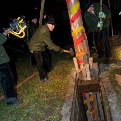 Narrenbaumstellen auf dem Gottmannplatz: Die Holzer aus Allensbach stellten den Baum wie in jedem Jahr.