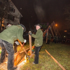 Narrenbaumstellen auf dem Gottmannplatz: Die Holzer aus Allensbach stellten den Baum.