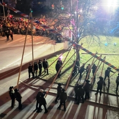 Narrenbaumstellen auf dem Gottmannplatz: Die Holzer aus Allensbach stellten den Baum routiniert.