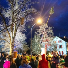 Narrenbaumstellen auf dem Gottmannplatz: Die Holzer aus Allensbach stellten den Baum routiniert.