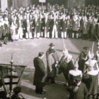 Der Elferrat beim Empfang der Narren im Rathaus. Fasnacht 1930.
