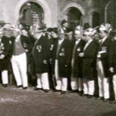 Der Elferrat beim Empfang der Narren im Rathaus. Fasnacht 1930.